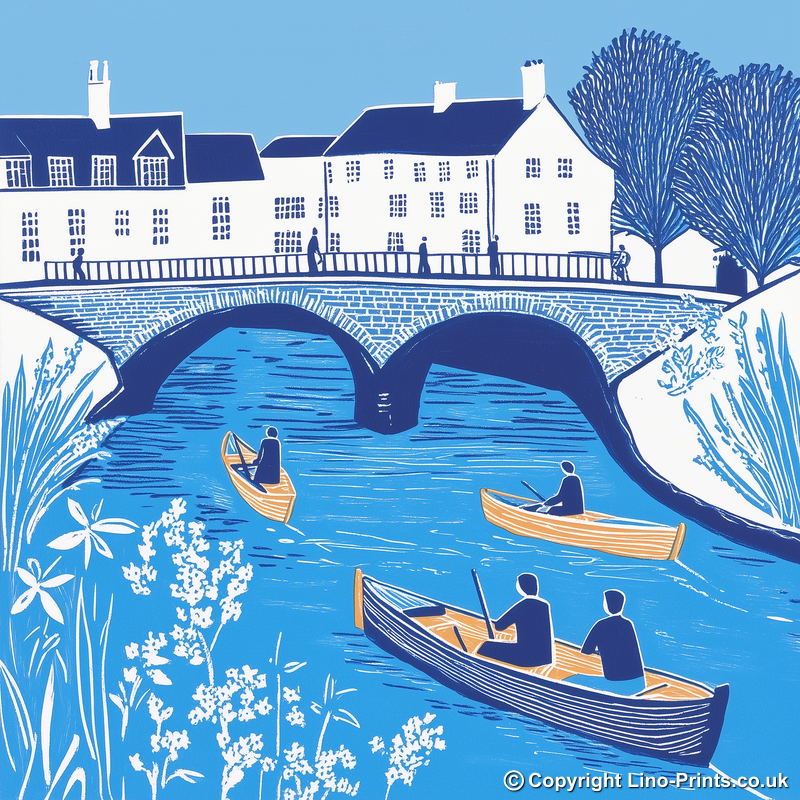 Cambridge punts and bridges Linoprint-Style Art (841-1)