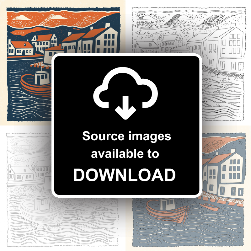 Anstruther Harbour, Fife Linoprint-Style Art (121-1)