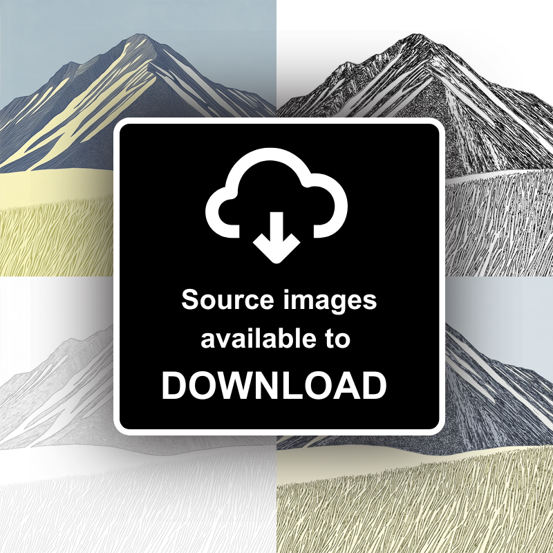 Grasmoor wide summit Linoprint-Style Art (2434-3)