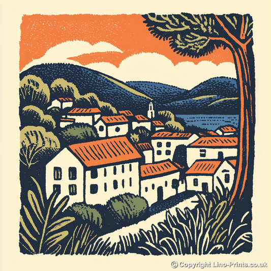 Florence Duomo and rooftops Linoprint-Style Art (13-1)