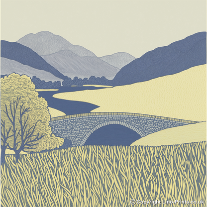 Ashness Bridge in the Lake District Linoprint-Style Art (2358-1)