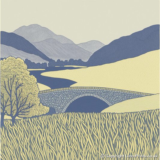 Ashness Bridge in the Lake District Linoprint-Style Art (2358-1)