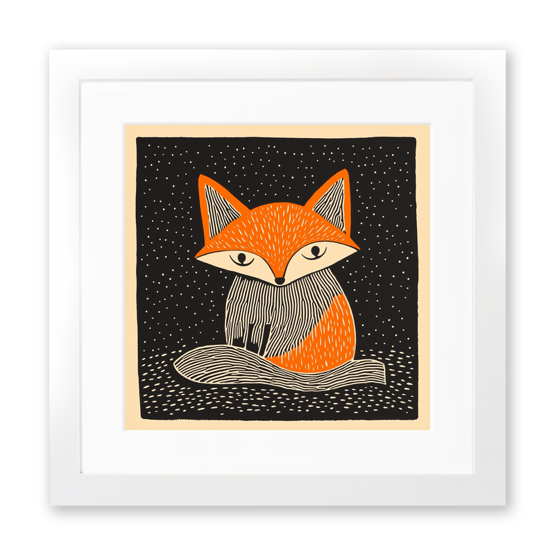 Cute Fox Cub Linoprint-Style Art (219-1)