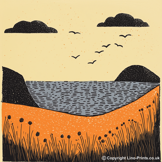 Bigbury-on-Sea and Burgh Island, Devon Linoprint-Style Art (287-1)