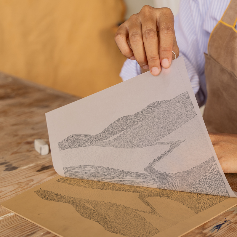 Interlocking hills shapes Linoprint-Style Art (2459-3)