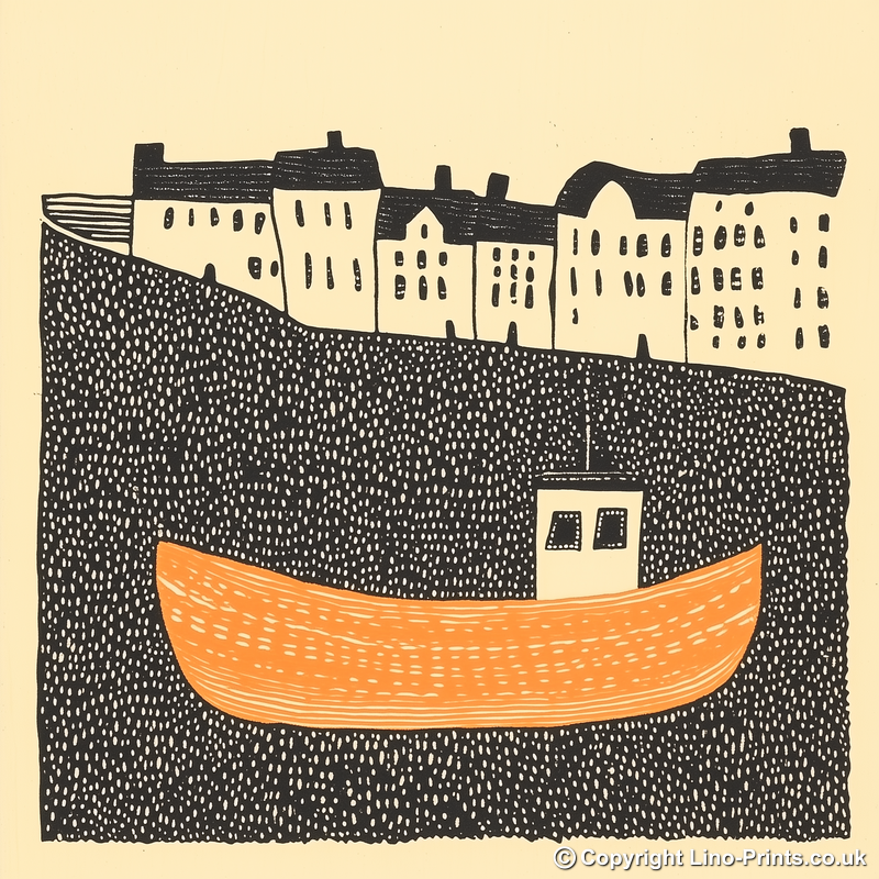 Mevagissey Harbour Linoprint-Style Art (513-1)