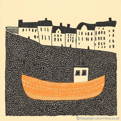 Mevagissey Harbour Linoprint-Style Art (513-1)