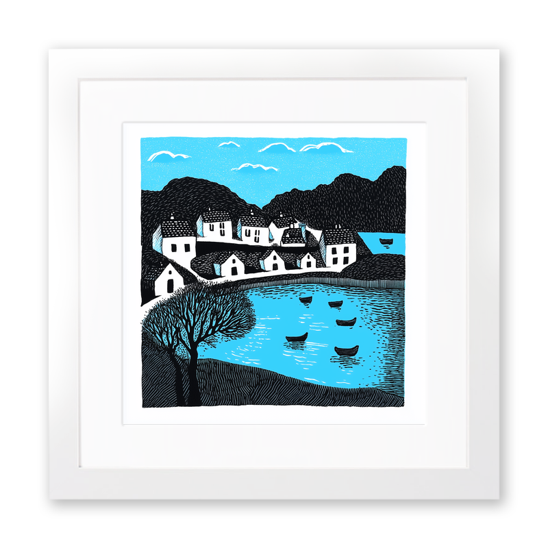 Portree Harbour, Isle of Skye Linoprint-Style Art (811-1)