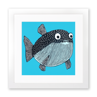 Pufferfish Linoprint-Style Art (764-1)