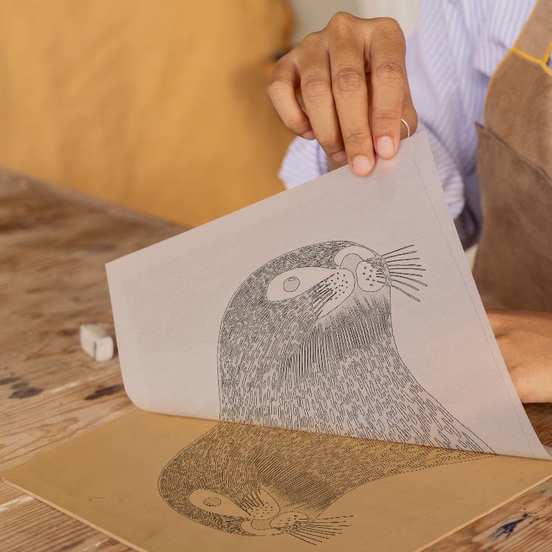 Cute Seal Pup   Linoprint-Style Art (240-1)