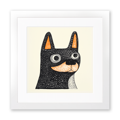Boston Terrier Linoprint-Style Art (1452-1)