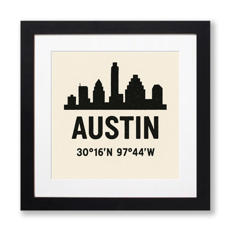 Place Coordinates Linoprint-Style Art (c265)