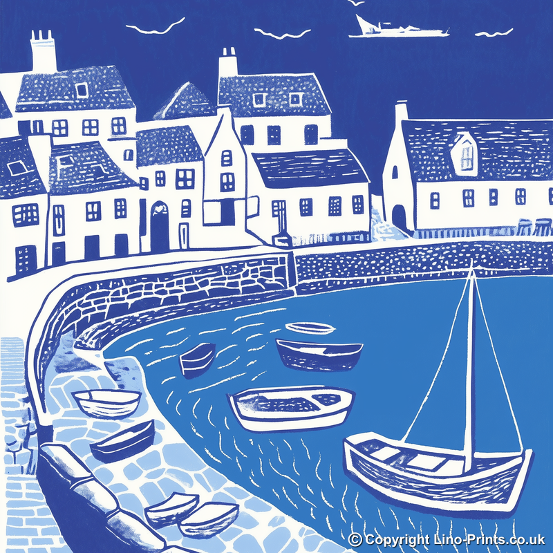 Mousehole Harbour Linoprint-Style Art (891-3)