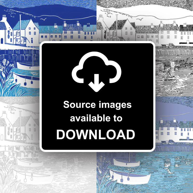 Portree Harbour, Isle of Skye Linoprint-Style Art (1102-2)
