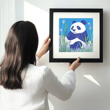 Cute Panda Cub (Giant Panda) Linoprint-Style Art (926-1)