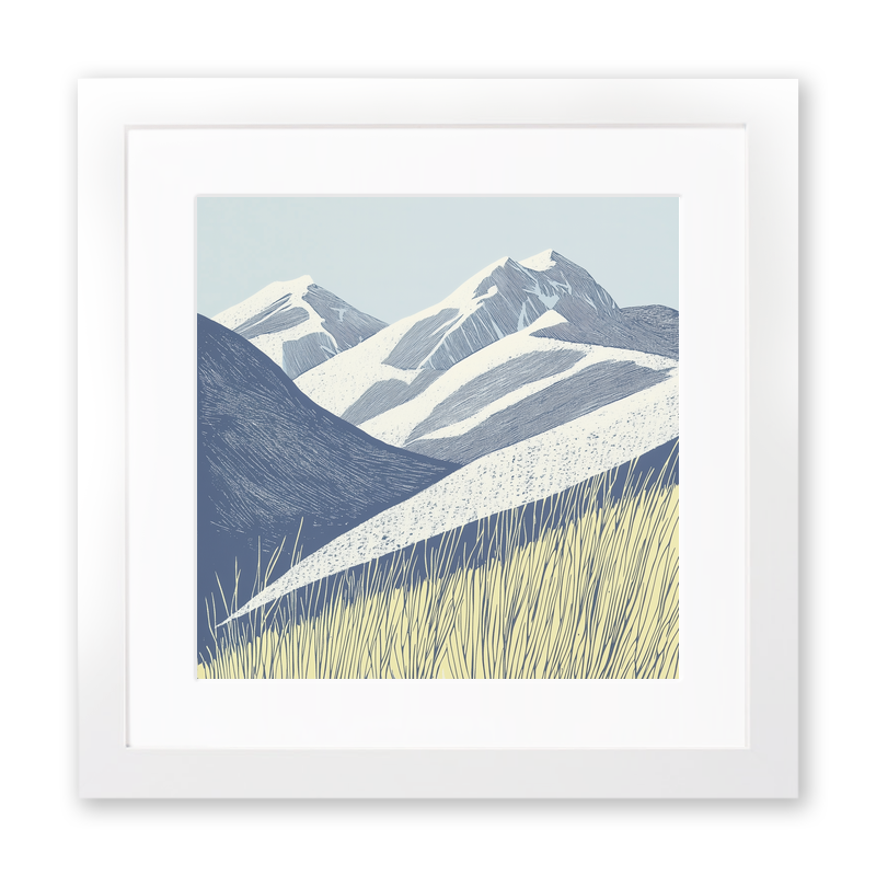 Snow-dusted fell tops Linoprint-Style Art (2557-1)