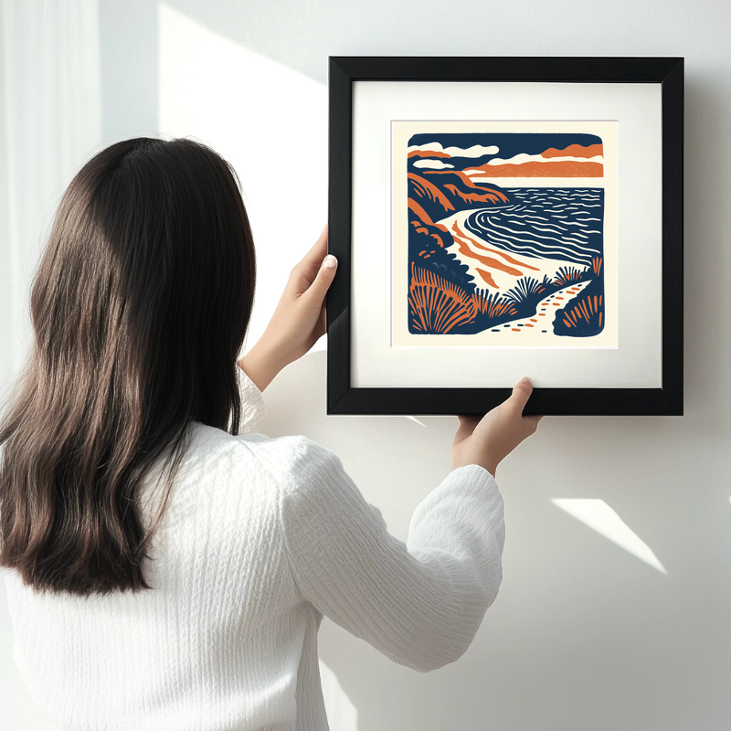 Rhossili Bay, Gower Peninsula Linoprint-Style Art (149-1)