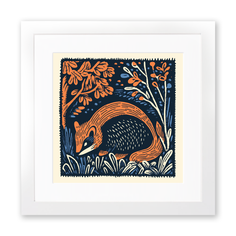 Cute Skunk Kit Linoprint-Style Art (79-1)