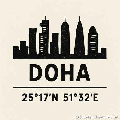Place Coordinates Linoprint-Style Art (c288)