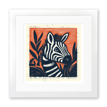 Cute Zebra Foal   Linoprint-Style Art (82-1)