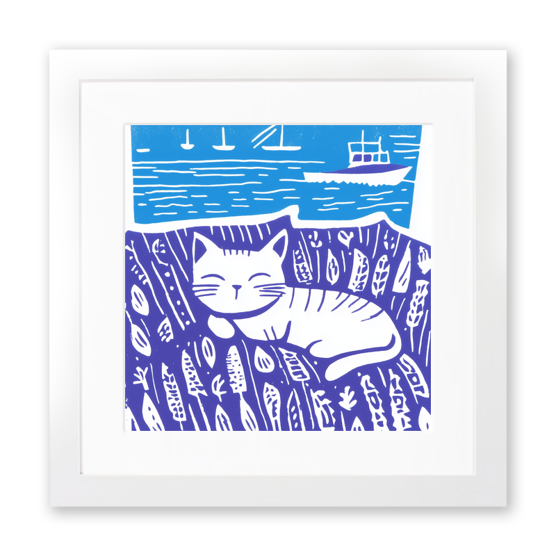 Cute Kitten Linoprint-Style Art (918-3)