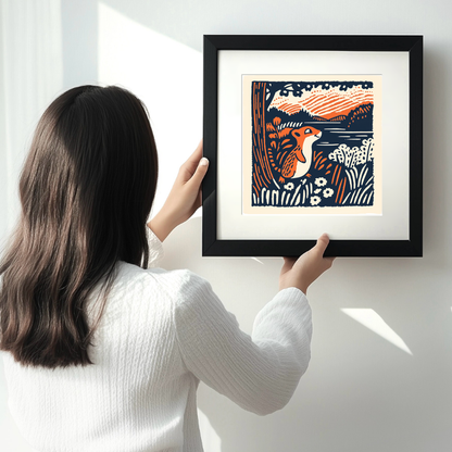 Cute Chipmunk Linoprint-Style Art (51-1)