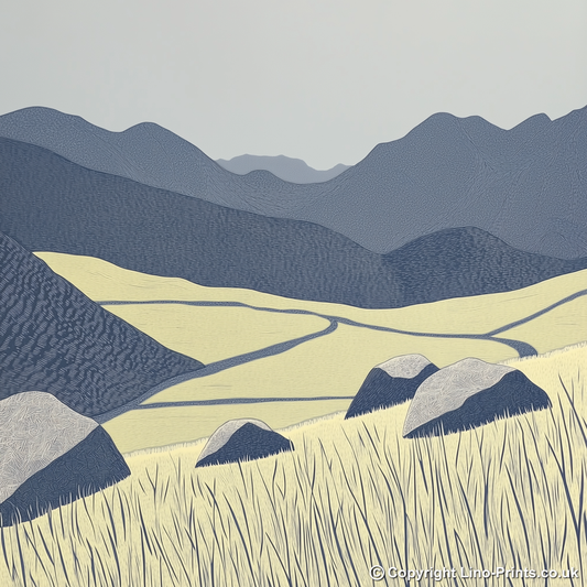 Great Langdale valley floor Linoprint-Style Art (2438-1)