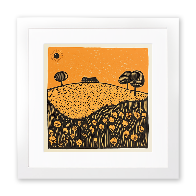 Steam train on the Poppy Line Linoprint-Style Art (2134-1)