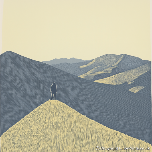 Trig point silhouette on a fell top Linoprint-Style Art (2583-2)