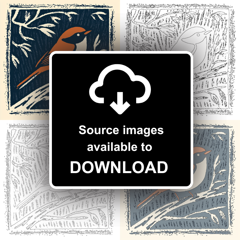 Cute Baby Robin Linoprint-Style Art (45-2)