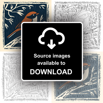 Cute Baby Robin Linoprint-Style Art (45-2)