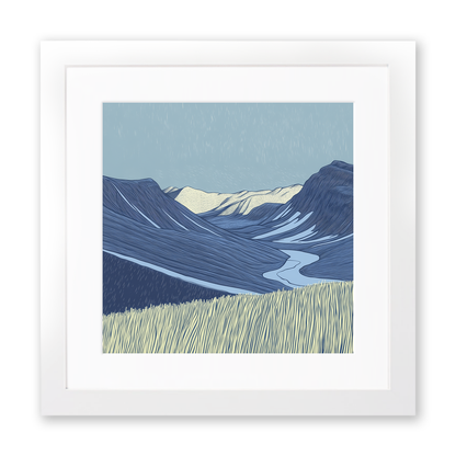 Scafell in the Lake District Linoprint-Style Art (2532-5)