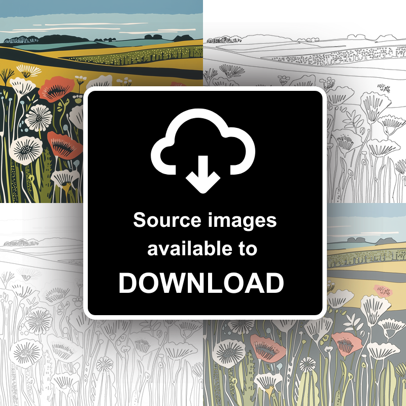 Field of poppies near Snettisham Linoprint-Style Art (1884-1)