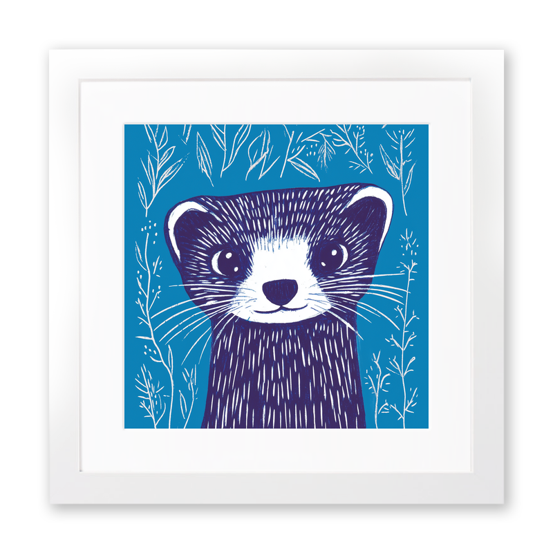 Cute Ferret   Linoprint-Style Art (912-1)