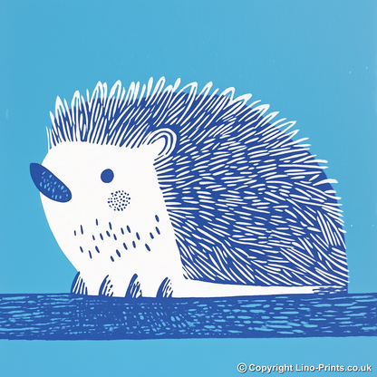 Cute Hedgehog Linoprint-Style Art (917-2)
