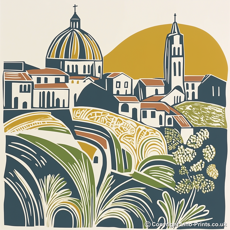 Florence Duomo and rooftops Linoprint-Style Art (1140-1)