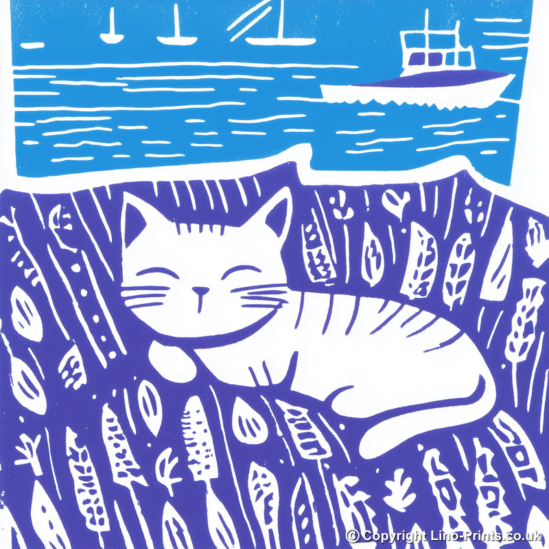 Cute Kitten Linoprint-Style Art (918-3)