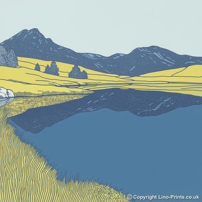Blea Tarn reflections of Langdales Linoprint-Style Art (2362-1)