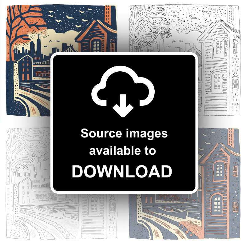 New York Brooklyn Bridge Linoprint-Style Art (22-4)