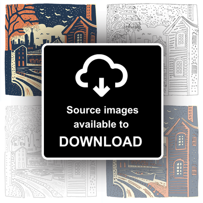 New York Brooklyn Bridge Linoprint-Style Art (22-4)