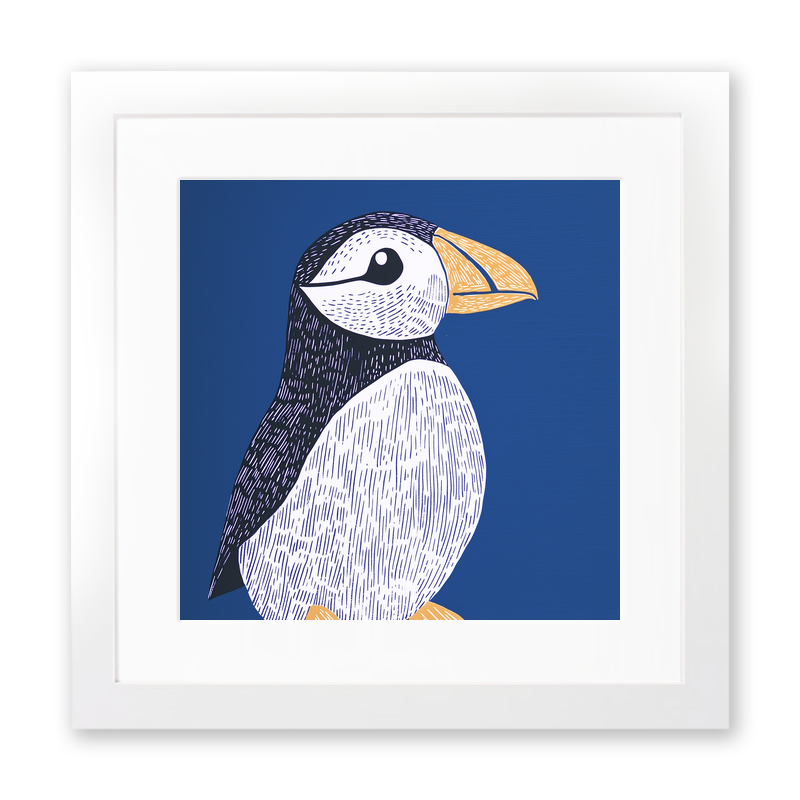 Cute Puffin/Puffling   Linoprint-Style Art (929-1)