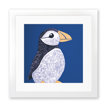 Cute Puffin/Puffling   Linoprint-Style Art (929-1)