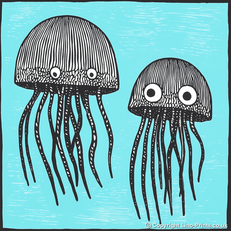 Jellyfish Linoprint-Style Art (754-1)