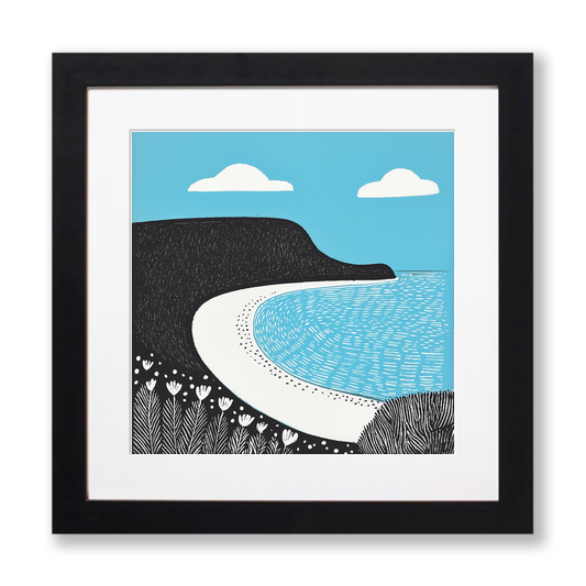 Rhossili Bay, Gower Peninsula Linoprint-Style Art (812-2)