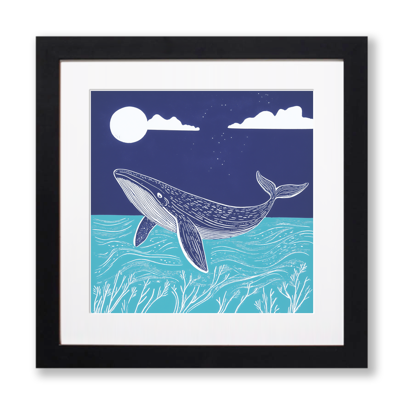 Whale Linoprint-Style Art (1072-2)