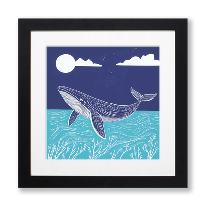 Whale Linoprint-Style Art (1072-2)