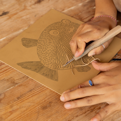 Pufferfish Linoprint-Style Art (764-1)