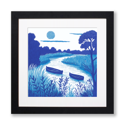 Misty sunrise over River Bure Linoprint-Style Art (1804-1)