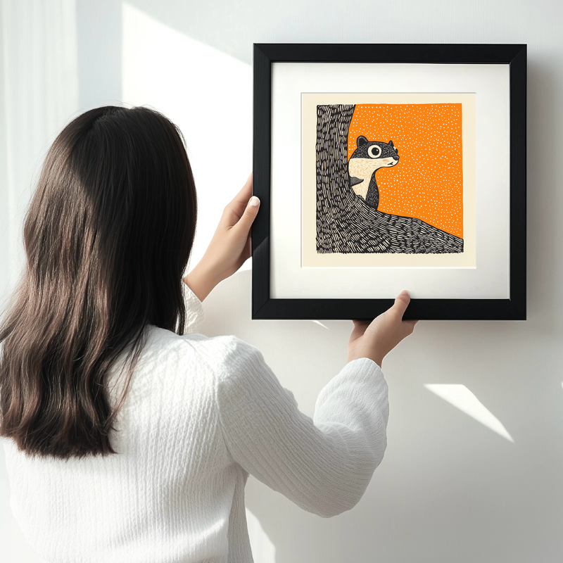 Cute Chipmunk Linoprint-Style Art (213-1)