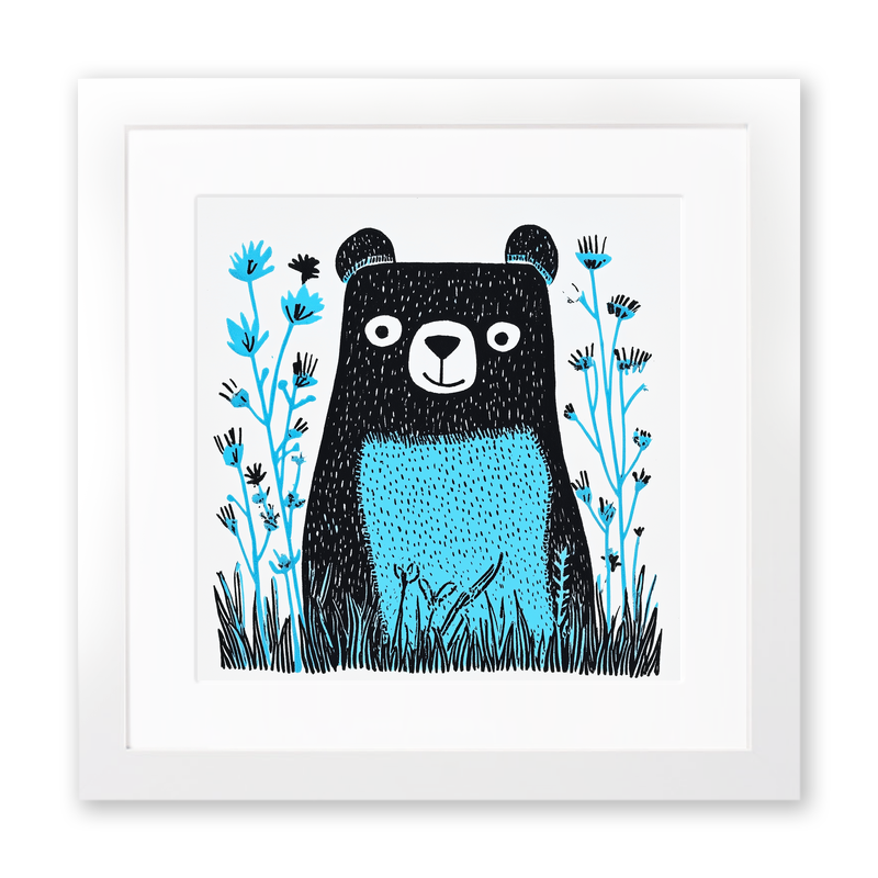 Cute Bear Cub Linoprint-Style Art (611-1)